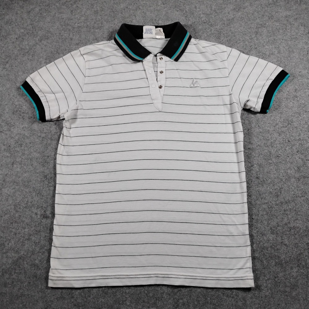 Le Coq Sportif Polo Shirt Men's Small White Striped Vintage Made In Japan Golf